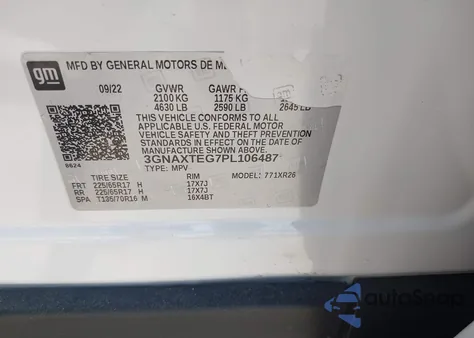 2023 Chevrolet Equinox Awd 2Fl z USA, uszkodzony, nr VIN 3GNAXTEG7PL106487